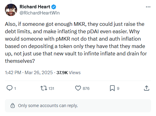 pMKR holders could raise debt limits and inflate further.