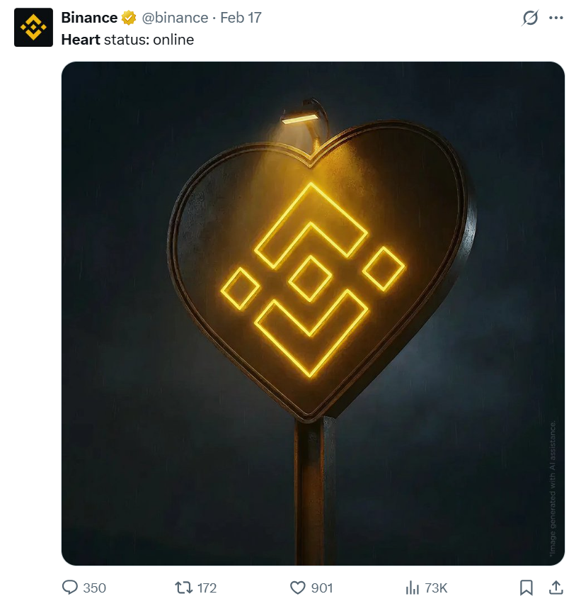 Neon heart-shaped sign with the Binance logo